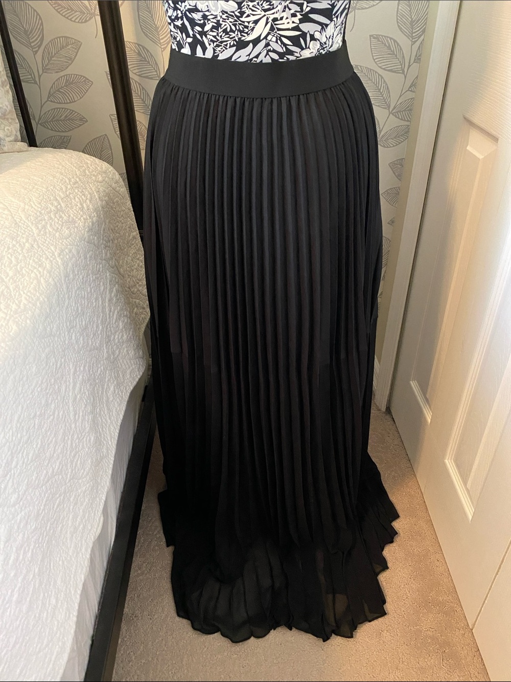BCBGMaxAzria Black Pleated skirt with sheer bottom panel